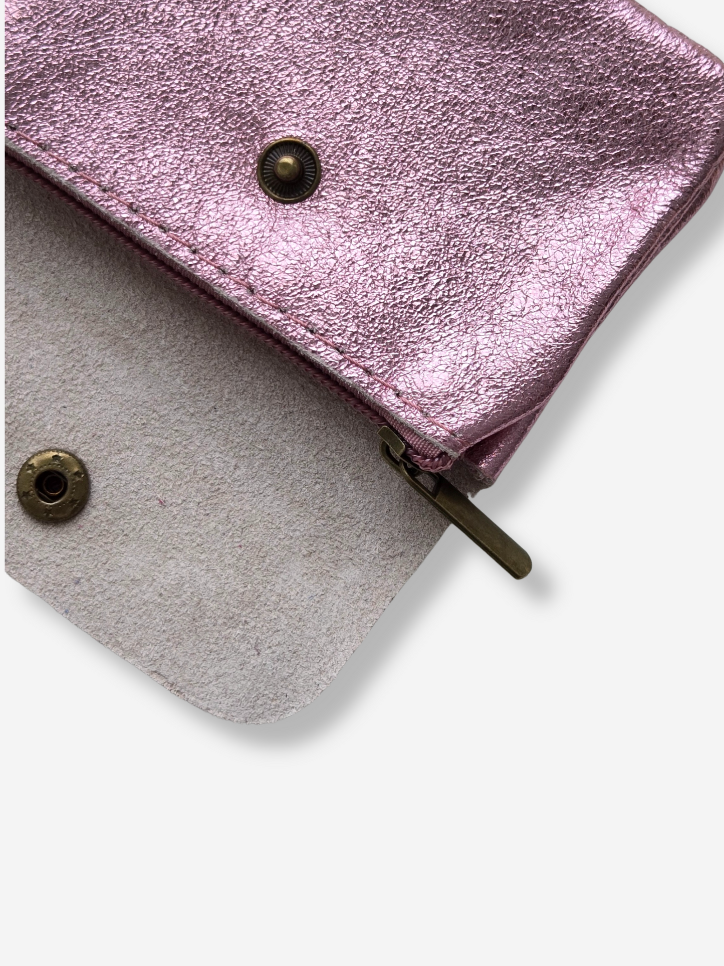Leather Snap Wallet | Metallic Pink