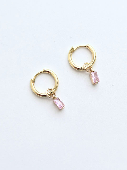 134 | pink baguette hoop earrings