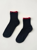 Petite Ruffle Sock Black Red