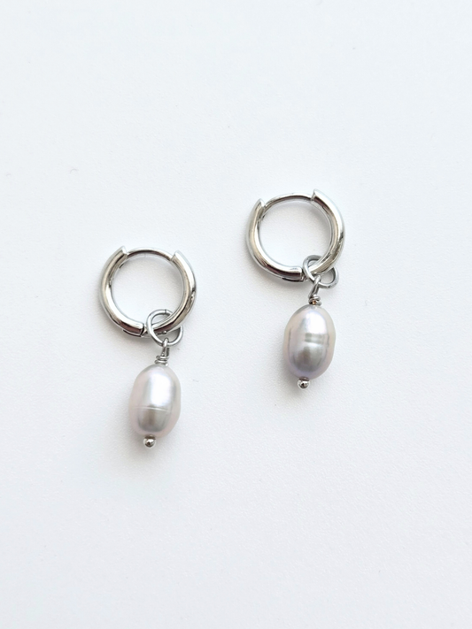 135 | grey pearl hoop earrings