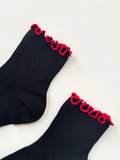 Petite Ruffle Sock Black Red