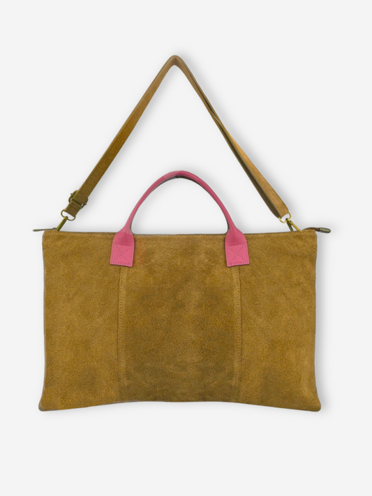 Suede Leather Work Tote  | Maize