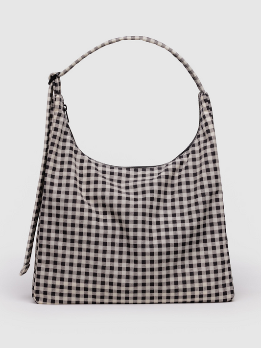 Nylon Shoulder Bag | Black & White Gingham