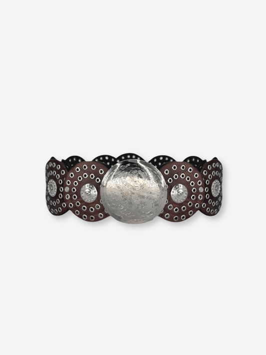 Cleopatra Boho Western Studded Leather Belt Coffee Brown