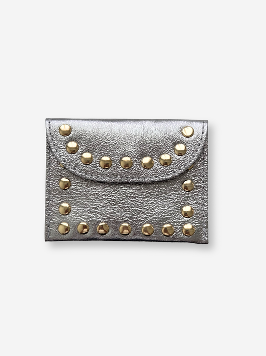 Leather Rivet Wallet | Metallic Lead