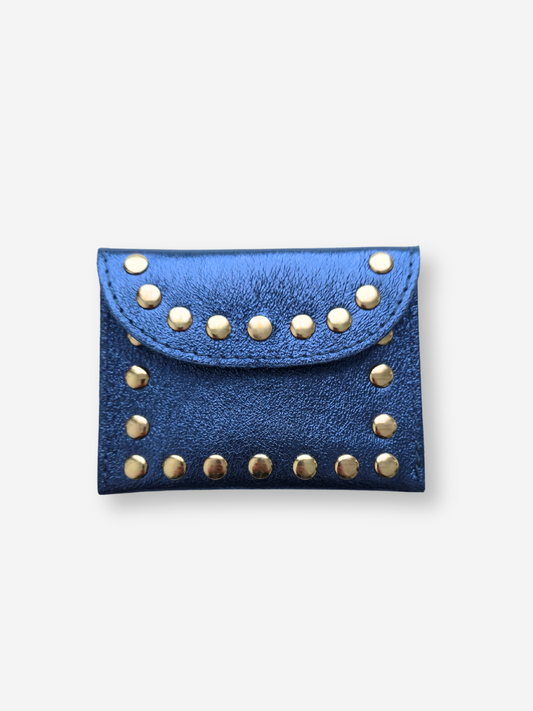 Leather Rivet Wallet | Metallic Navy