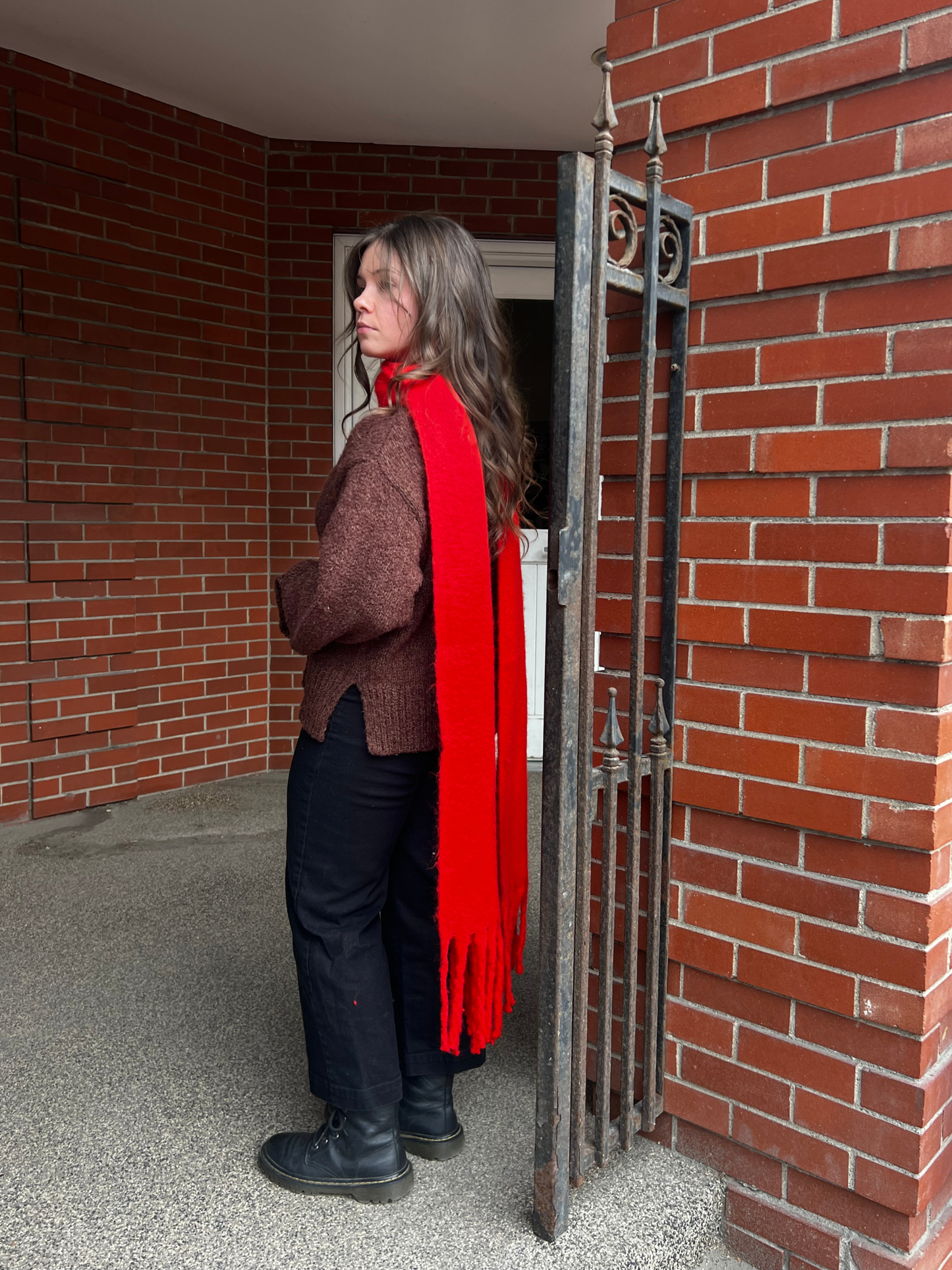 Fuzzy Fringe Scarf | Blue & Brown Gingham