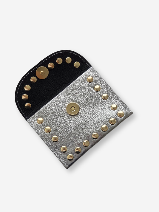 Leather Rivet Wallet | Metallic Lead