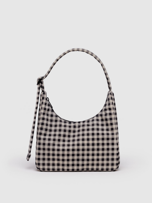 Mini Nylon Shoulder Bag | Black & White Gingham