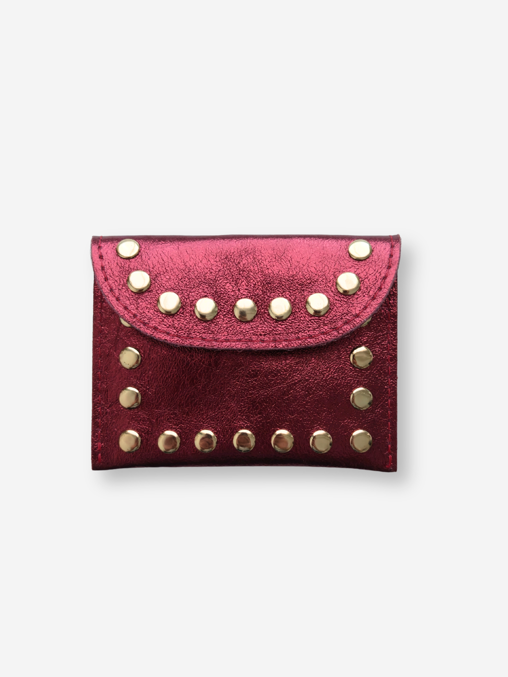 Leather Rivet Wallet | Metallic Garnet