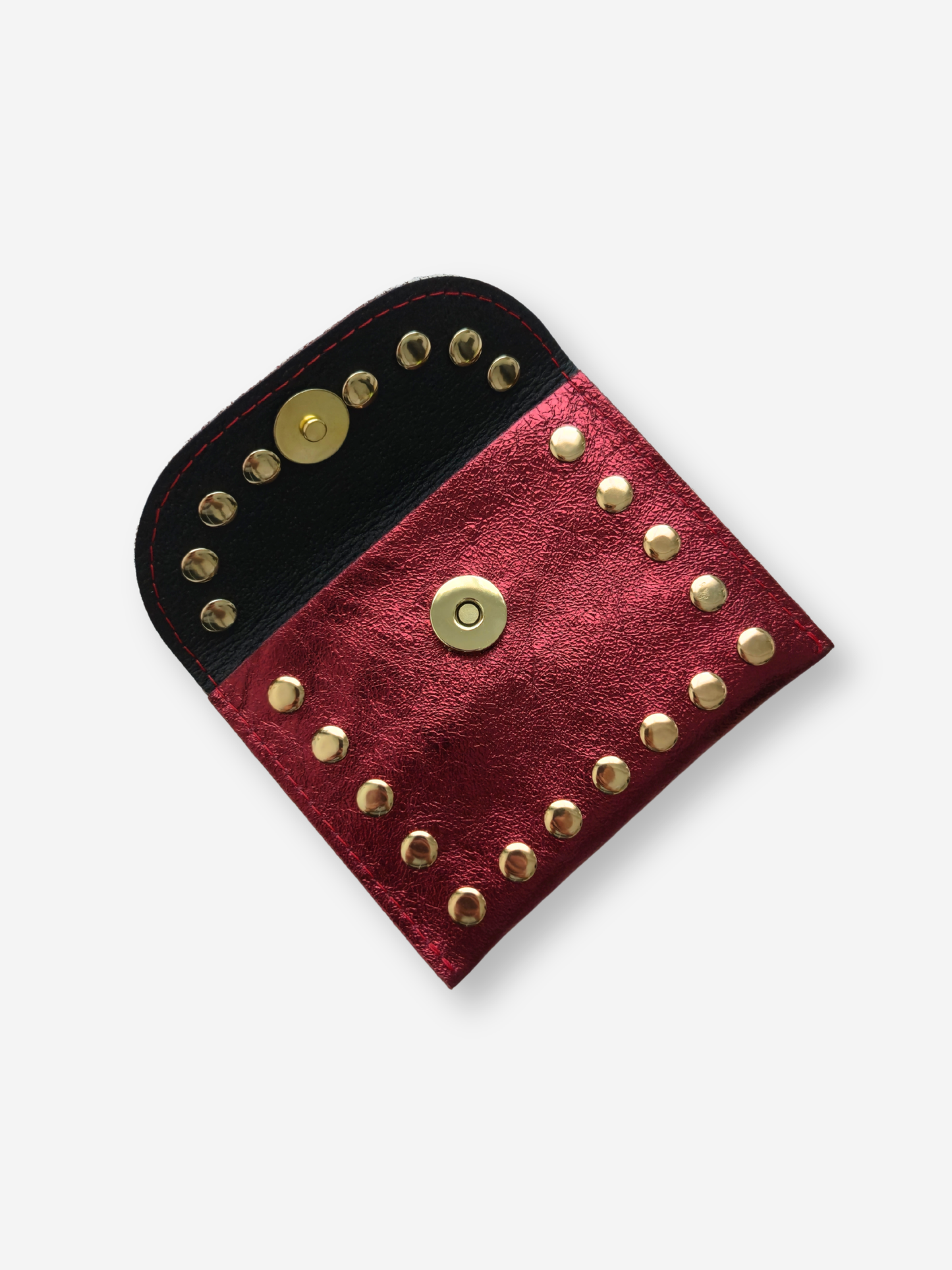 Leather Rivet Wallet | Metallic Garnet