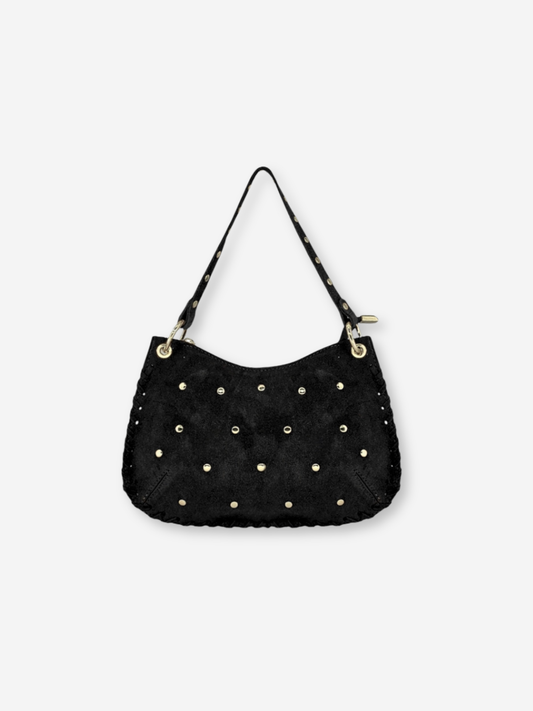 Olivia Studded Suede Shoulder Bag Black