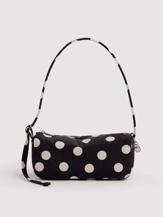 Nylon Loaf Bag Black And Cream Polka Dot