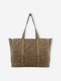 Suede Leather Rivet Tote  | Mushroom
