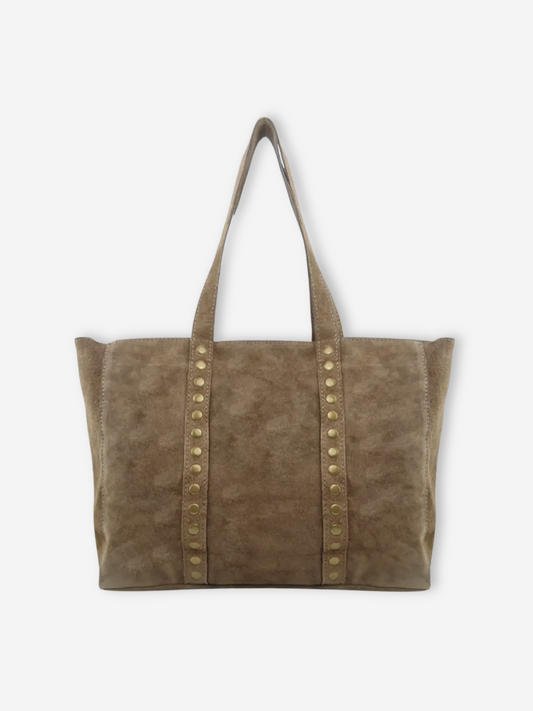 Suede Leather Rivet Tote  | Mushroom