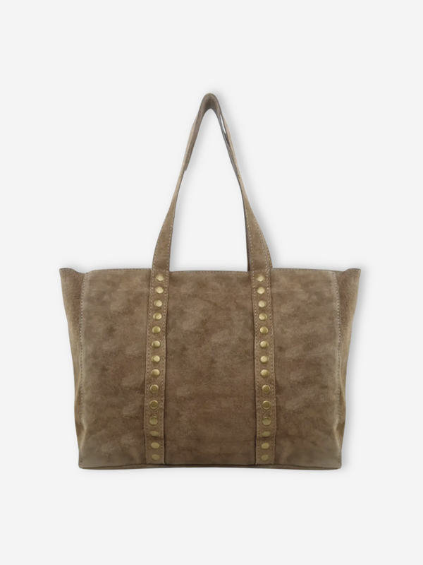 Suede Leather Rivet Tote  | Mushroom