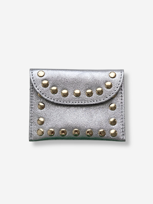 Leather Rivet Wallet | Metallic Silver
