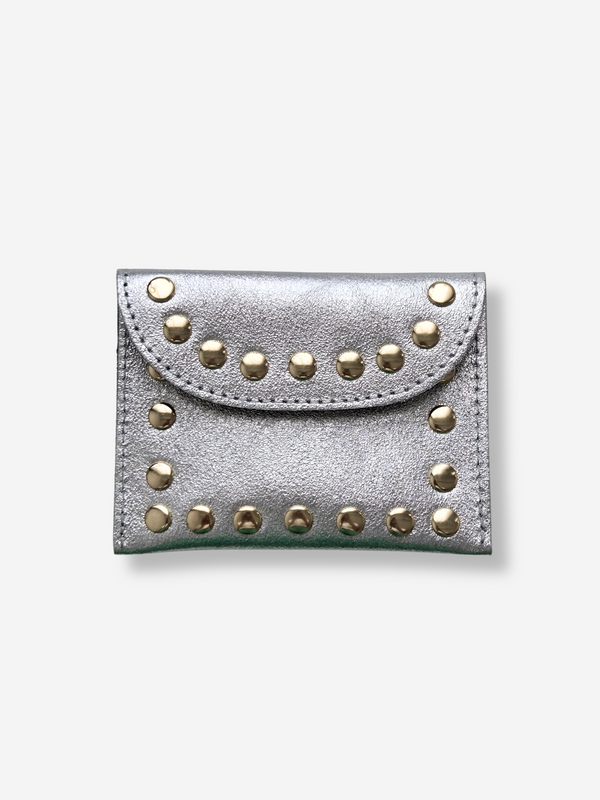 Leather Rivet Wallet | Metallic Silver