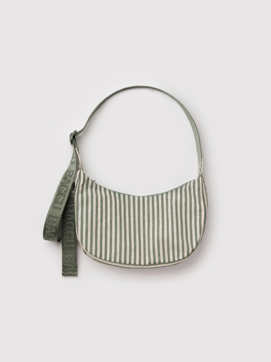 Small Nylon Crescent Bag Sage Stripe