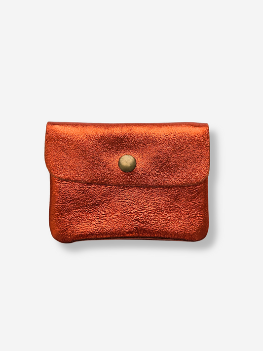 Leather Snap Wallet | Metallic Tangerine