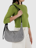 Medium Nylon Crescent Bag | Black & White Gingham