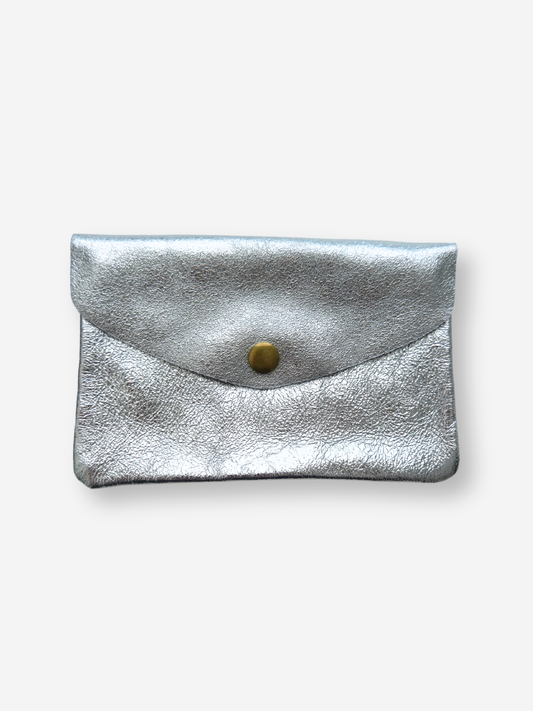 Leather Large Snap Wallet | Metallic Silver