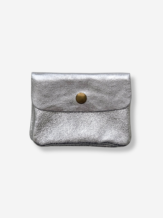 Leather Snap Wallet | Metallic Silver