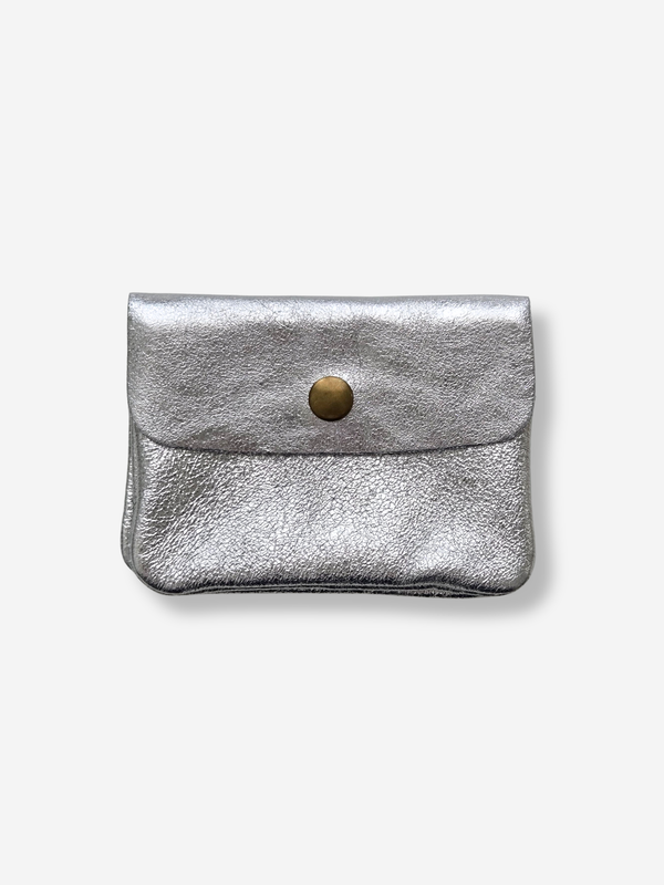 Leather Snap Wallet | Metallic Silver