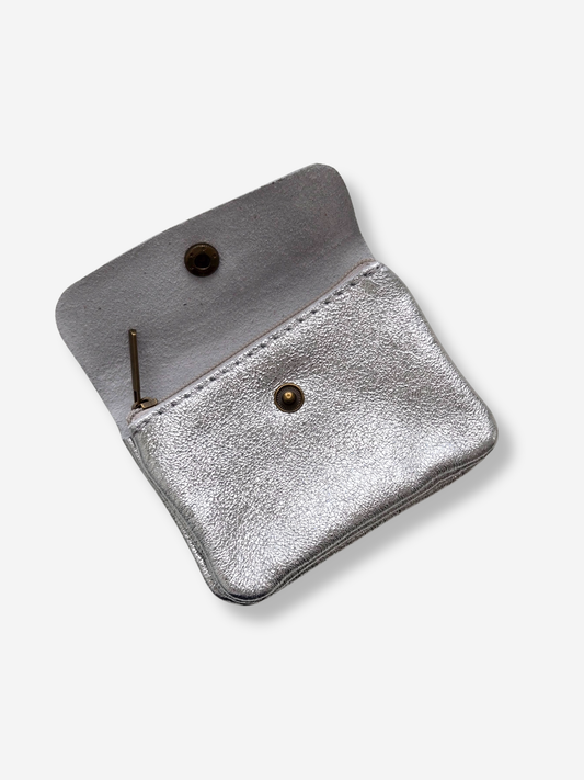 Leather Snap Wallet | Metallic Silver