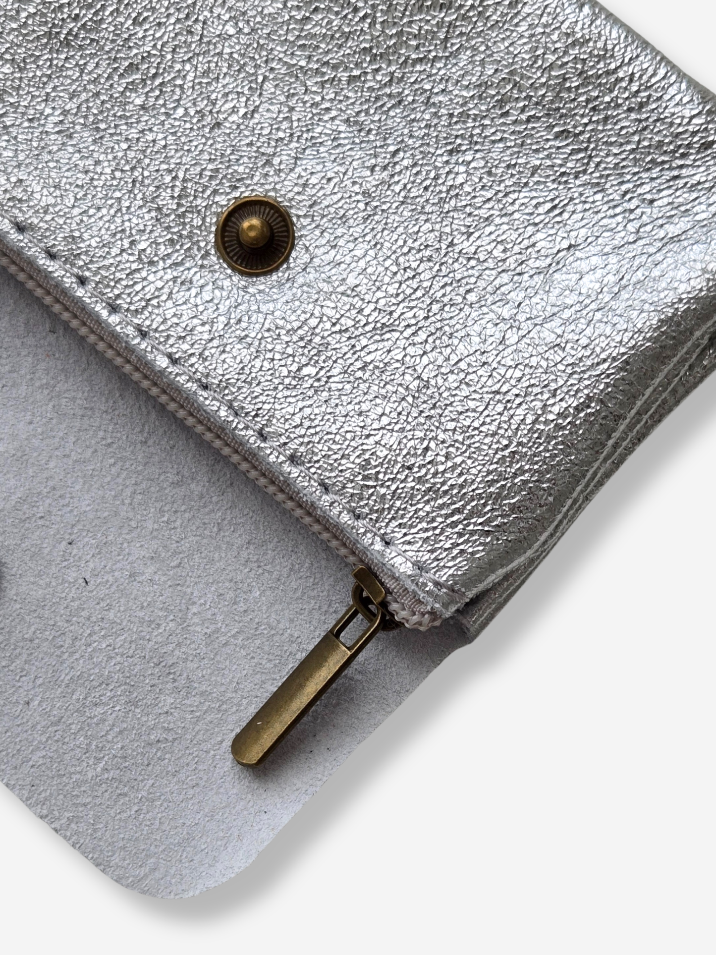 Leather Snap Wallet | Metallic Silver