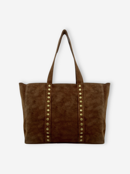 Suede Leather Rivet Tote  | Brown