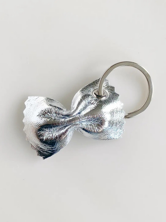 Farfalle Leather Keychain | Silver