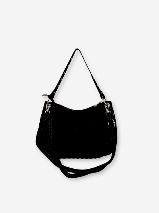 Olivia Studded Suede Shoulder Bag Black