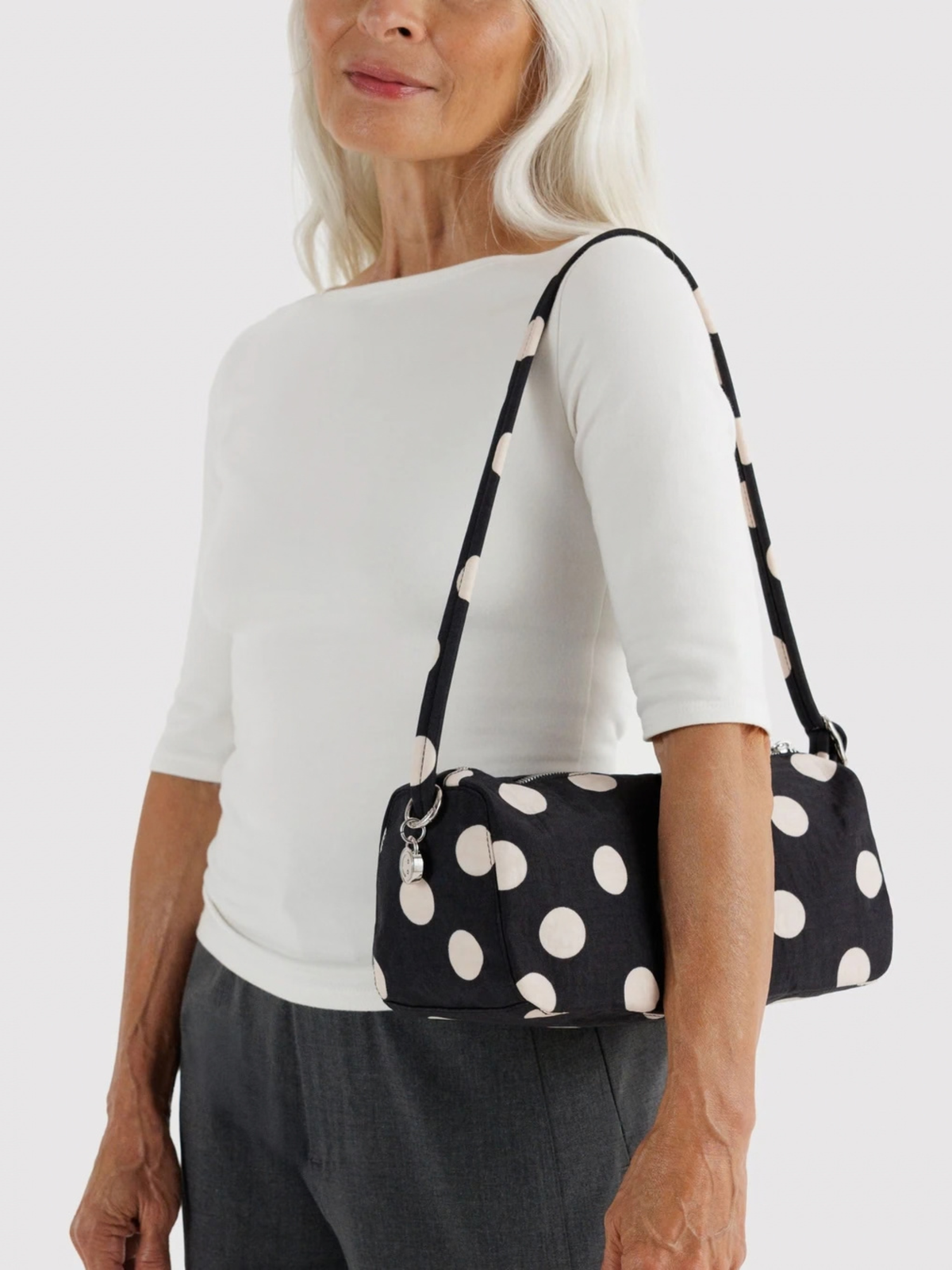 Nylon Loaf Bag Black And Cream Polka Dot
