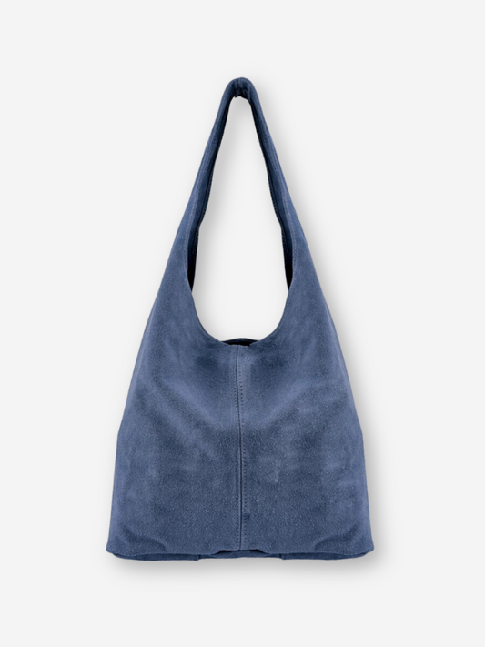 Suede Leather Boho Bag (Single Strap) | Denim Blue