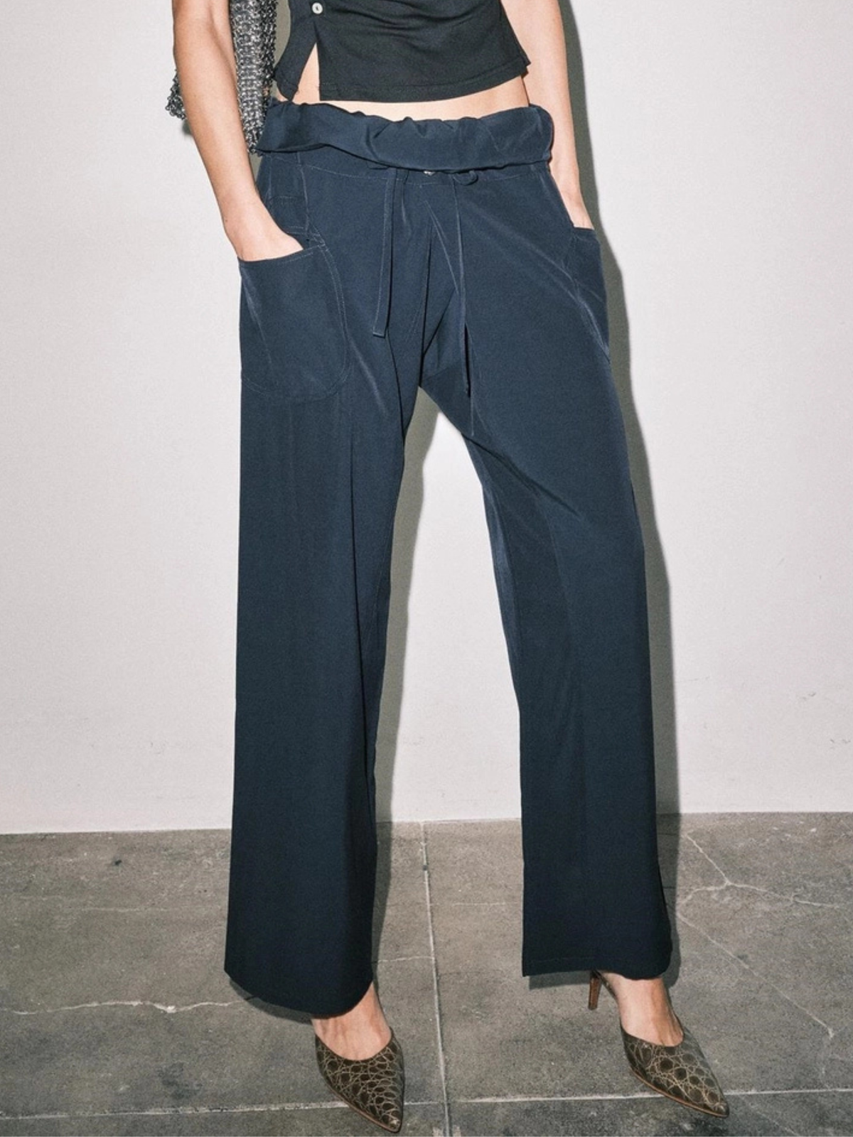 Margot Fold-Over Wide Pant Navy
