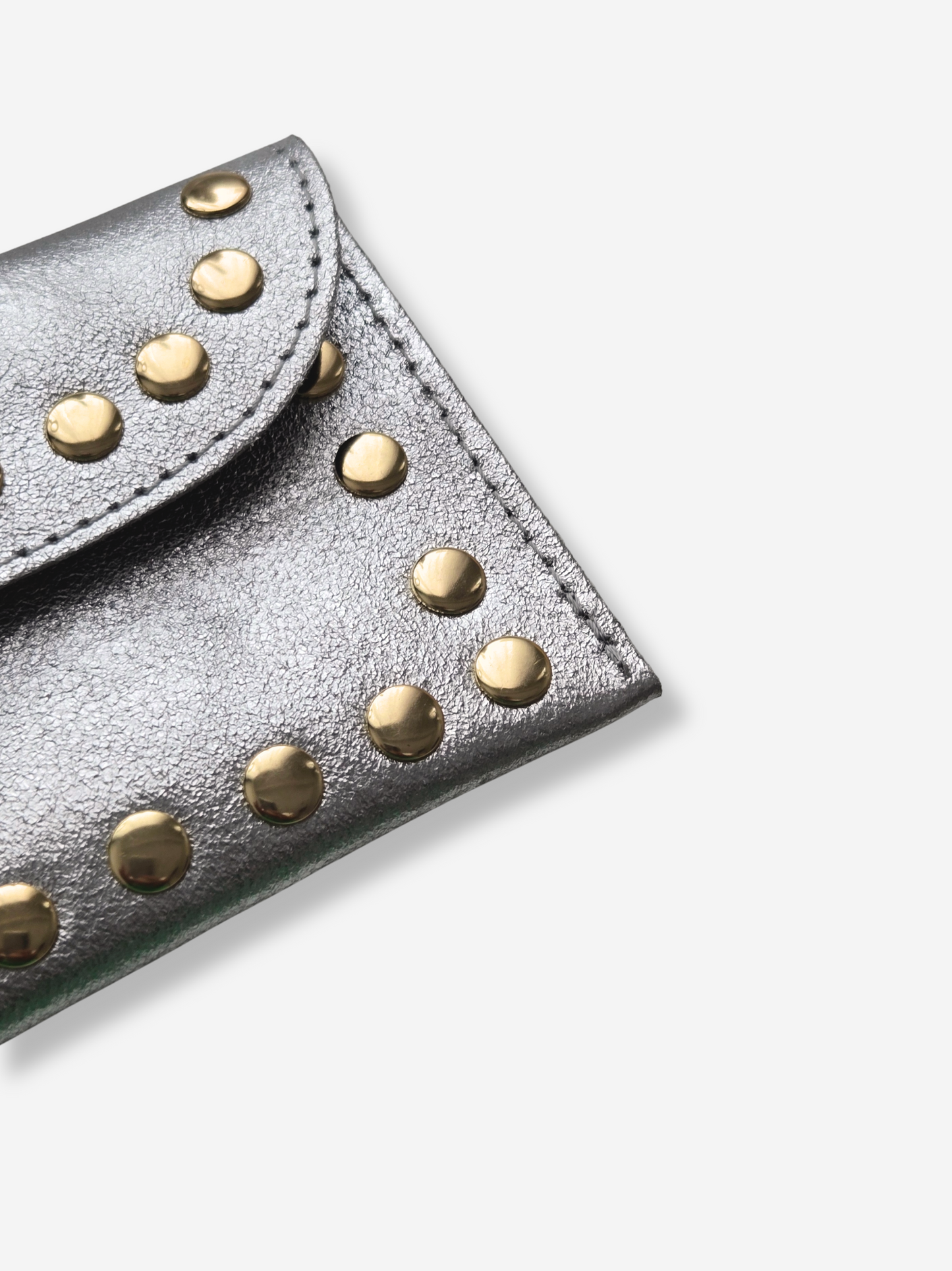 Leather Rivet Wallet | Metallic Silver