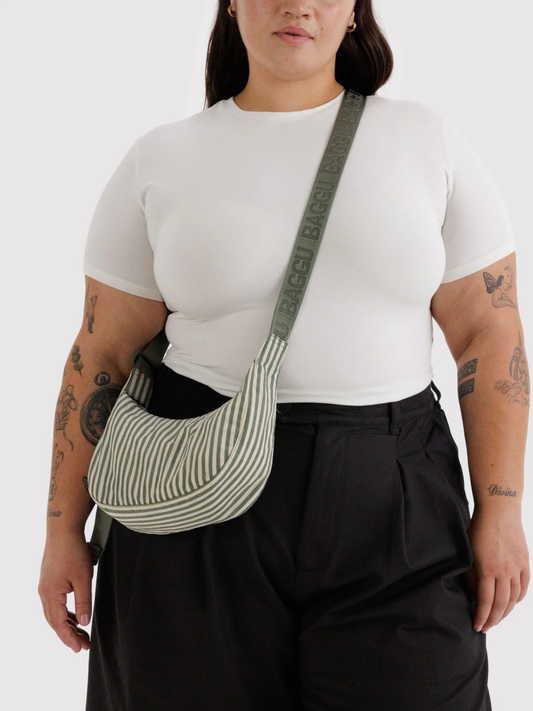 Small Nylon Crescent Bag Sage Stripe