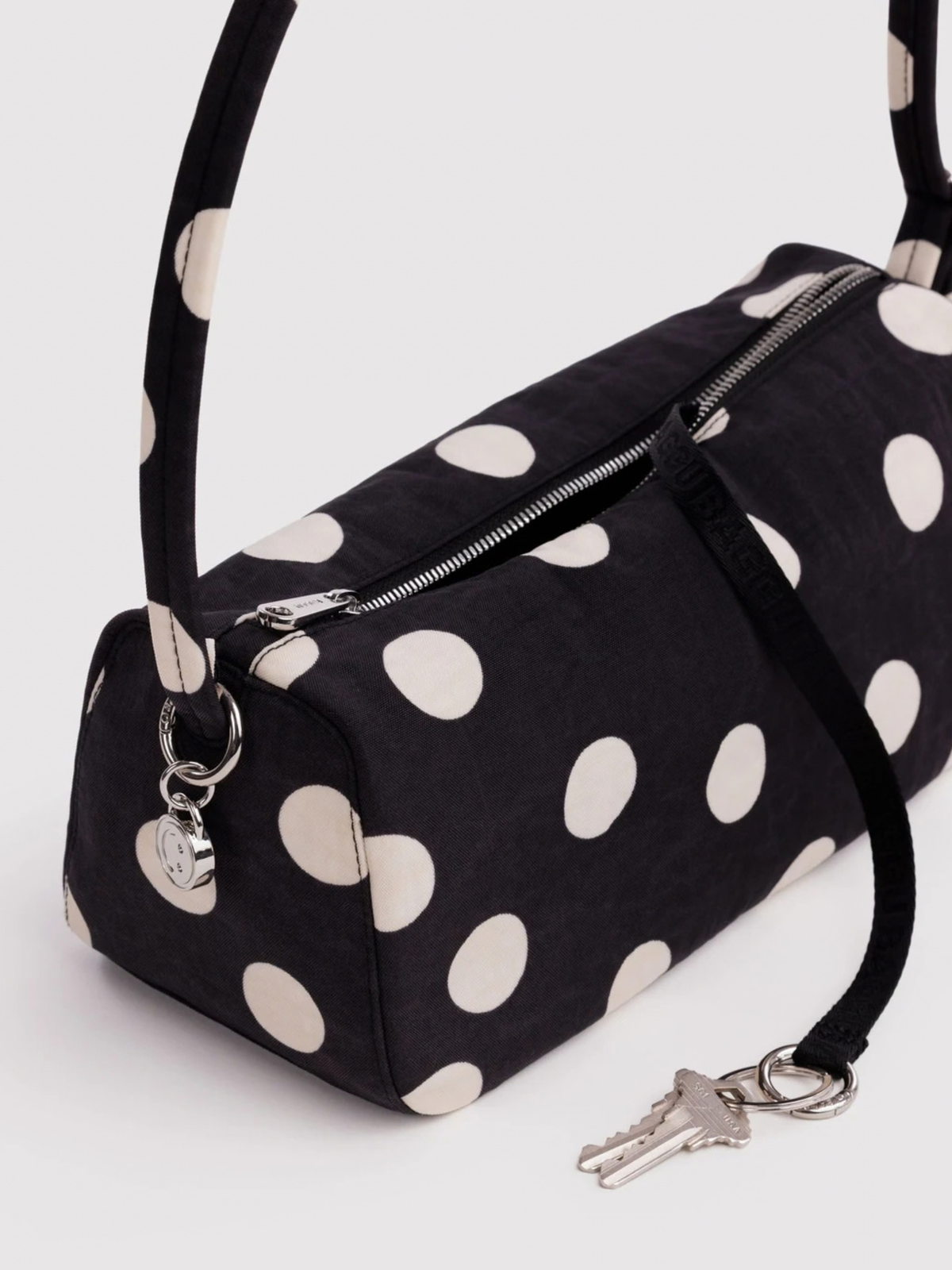 Nylon Loaf Bag Black And Cream Polka Dot