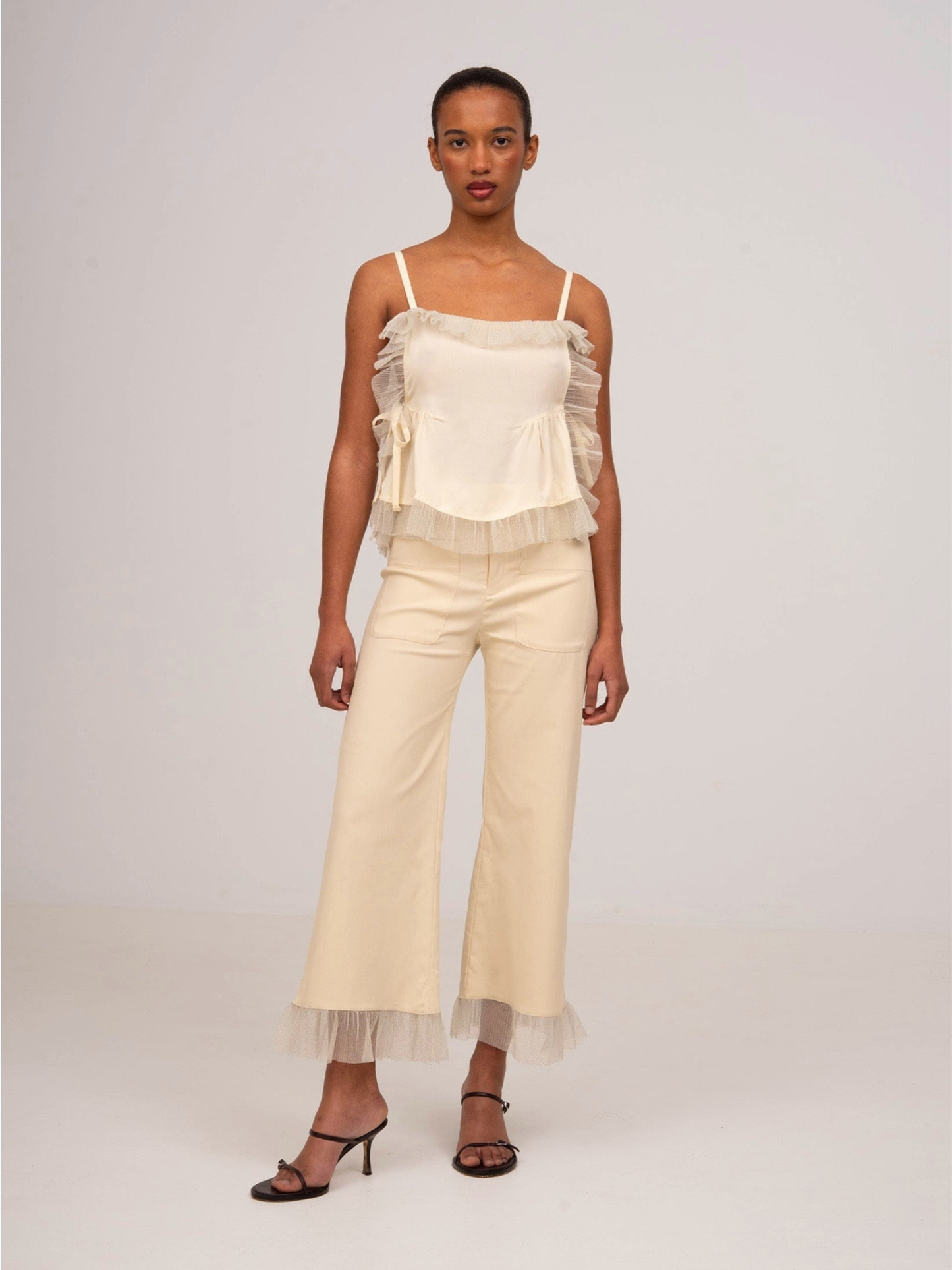 Serenity Ruffle Cream Pants