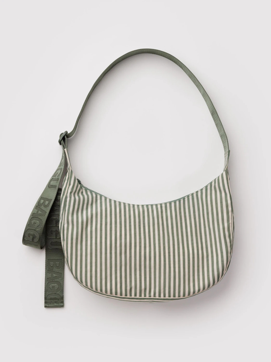 Medium Nylon Crescent Bag Sage Stripe