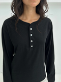 Hemp Bay Henley Top | Black