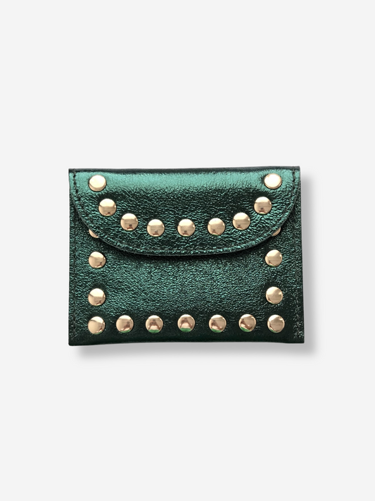 Leather Rivet Wallet | Metallic Emerald
