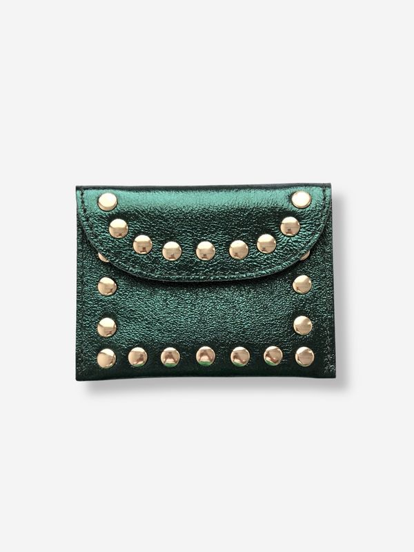 Leather Rivet Wallet | Metallic Emerald