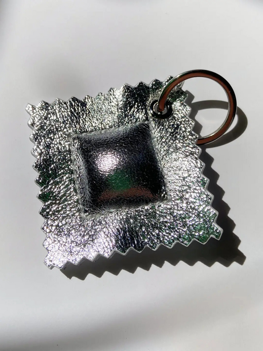 Ravioli Leather Keychain | Silver