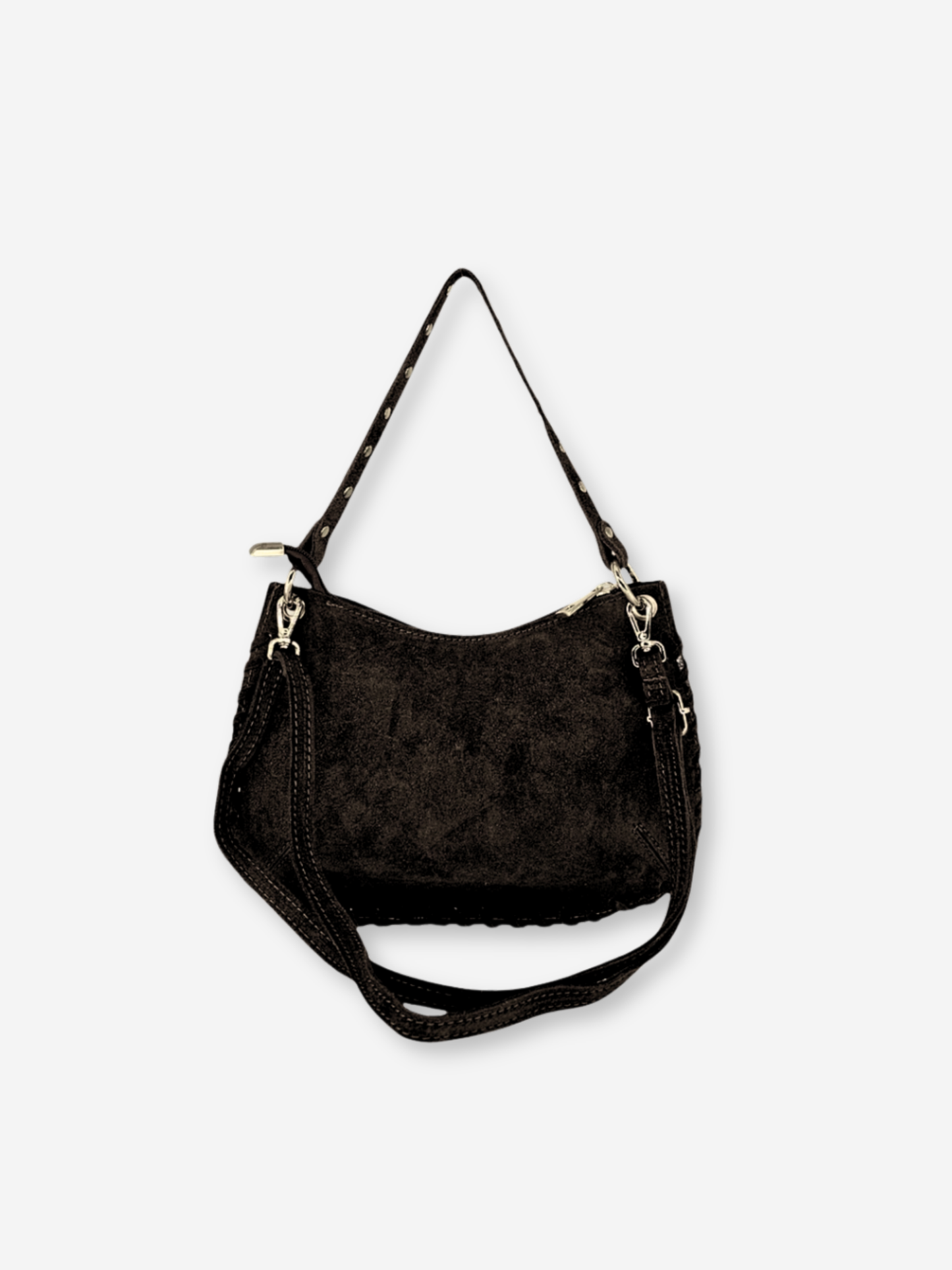 Olivia Studded Suede Shoulder Bag Coffee Brown
