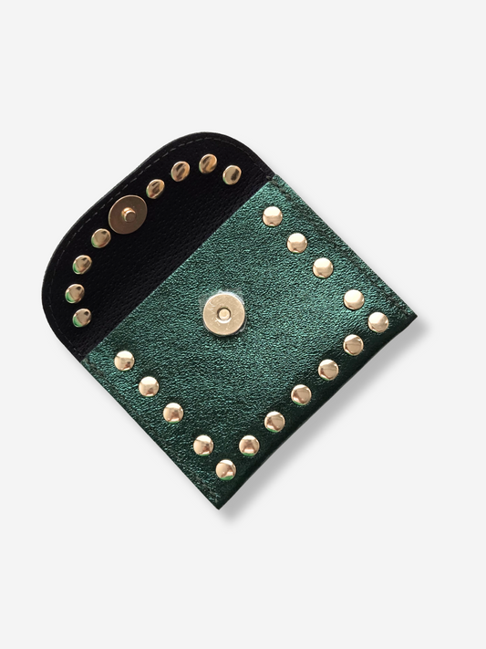 Leather Rivet Wallet | Metallic Emerald