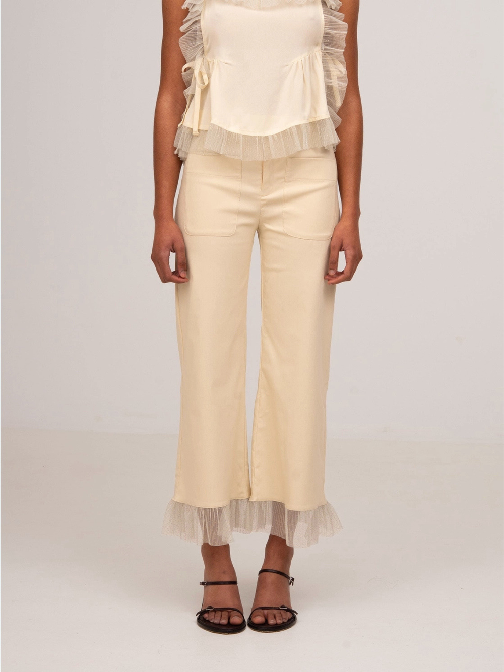 Serenity Ruffle Cream Pants