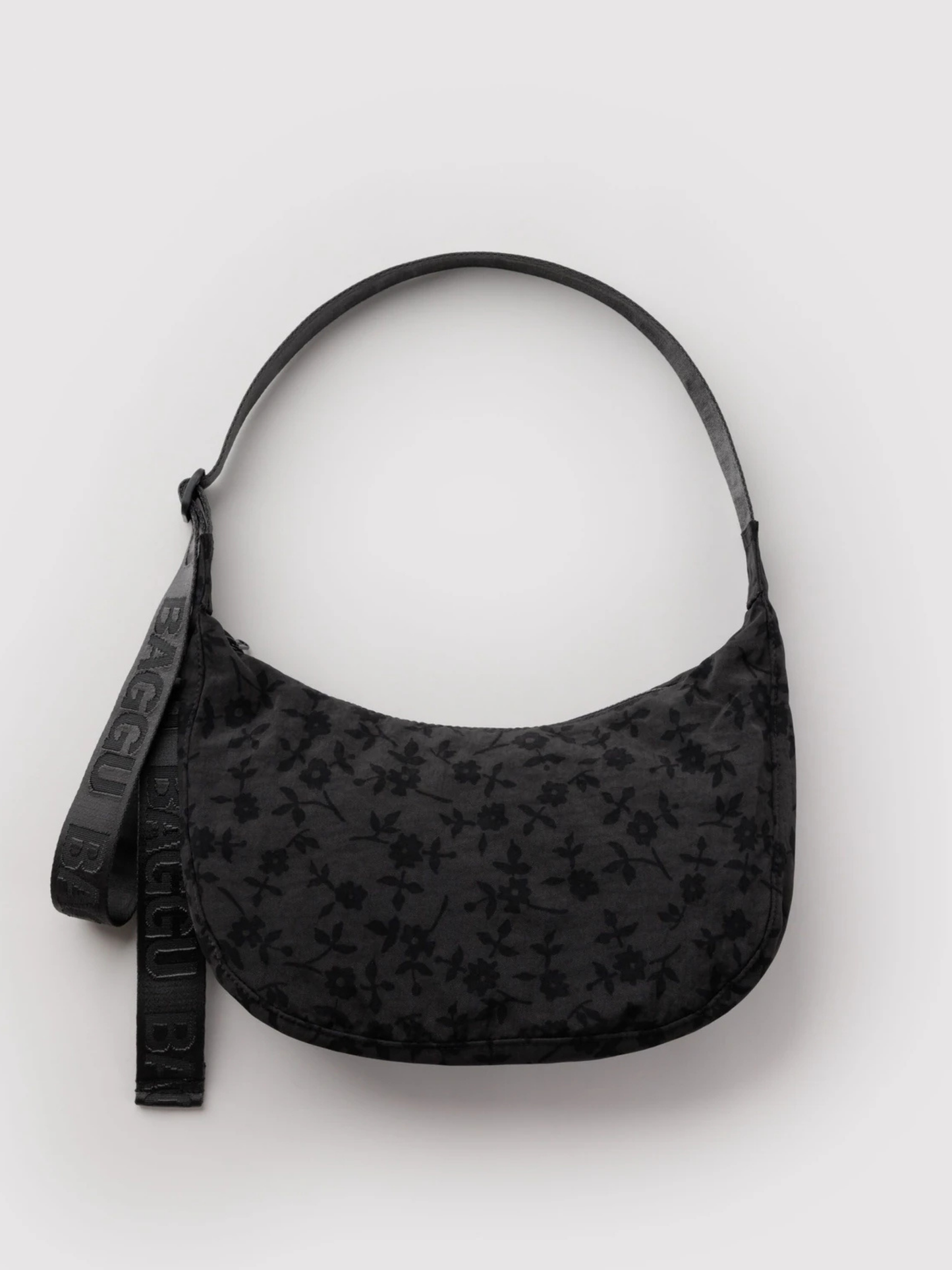 Medium Nylon Crescent Bag Charcoal Ditsy Floral