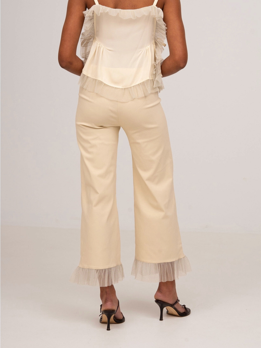 Serenity Ruffle Cream Pants